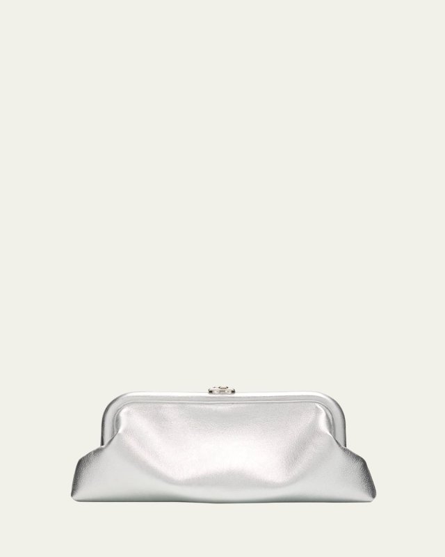 Skylar Frame Metallic Leather Clutch Bag